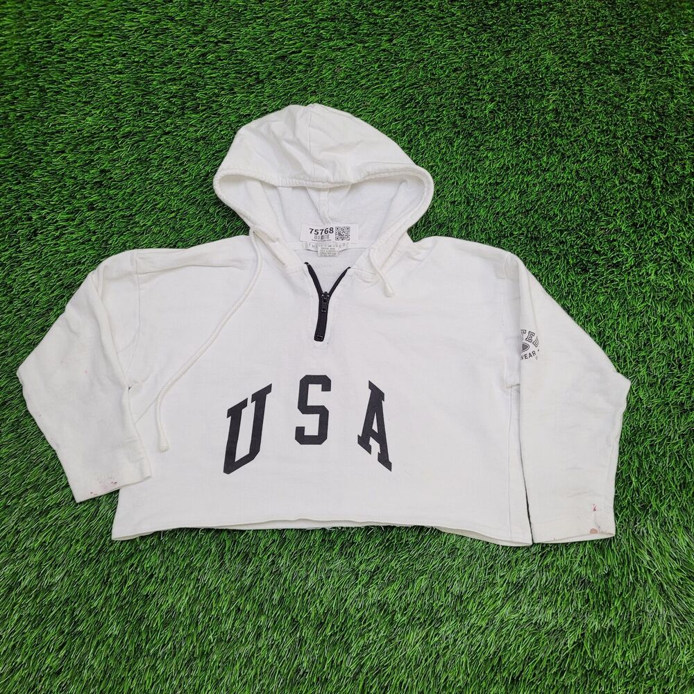 Vintage USA Cropped Hoodie Jacket Womens Medium 19x14 White